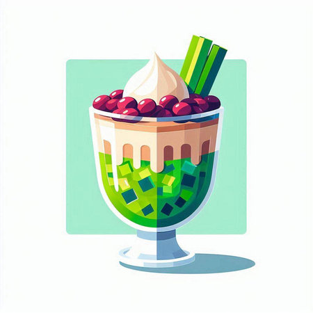 Vector illustration of a glass of ice cream with cherries and whipped creamのイラスト素材