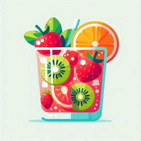 Fruit cocktail in a glass. Flat style. Vector illustration.のイラスト素材