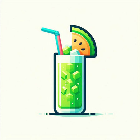 Cocktail with watermelon and ice cubes. Vector illustration.のイラスト素材