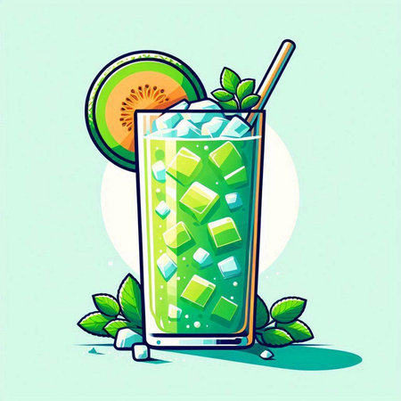 Mojito cocktail with ice and kiwi. Vector illustration.のイラスト素材