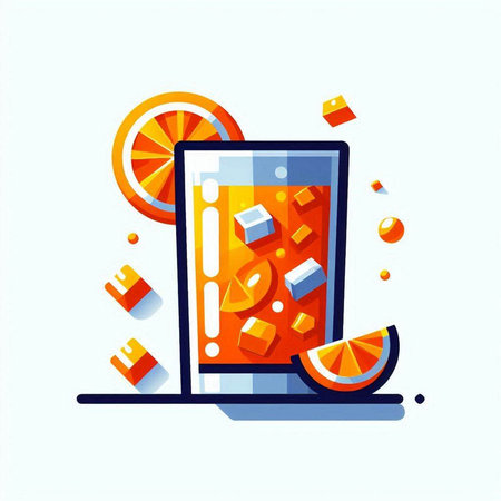 Cocktail with orange and ice in a glass. Vector illustration.のイラスト素材