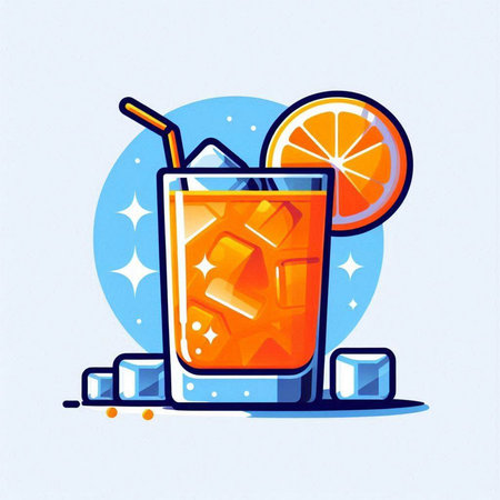 Cocktail with ice, orange and straw. Vector illustration.のイラスト素材