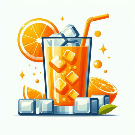 Cocktail with ice cubes and orange slices. Vector illustration.のイラスト素材