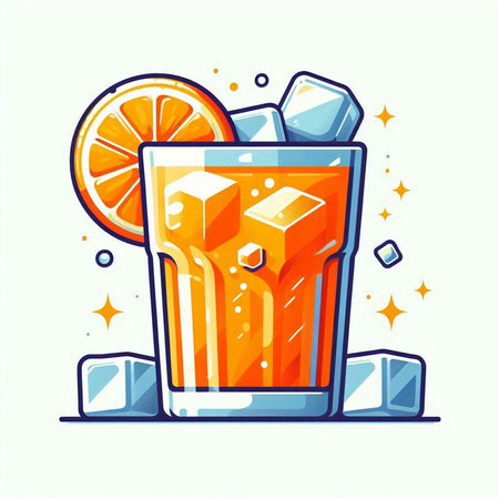 Cocktail icon with ice cubes and orange slice. Vector illustrationのイラスト素材