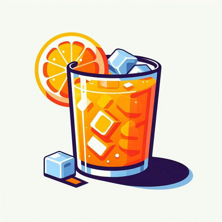 Cocktail with orange, ice cubes and slice of orange. Vector illustration.のイラスト素材