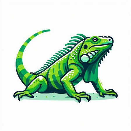 Green iguana on a white background. Vector illustration in cartoon style.のイラスト素材