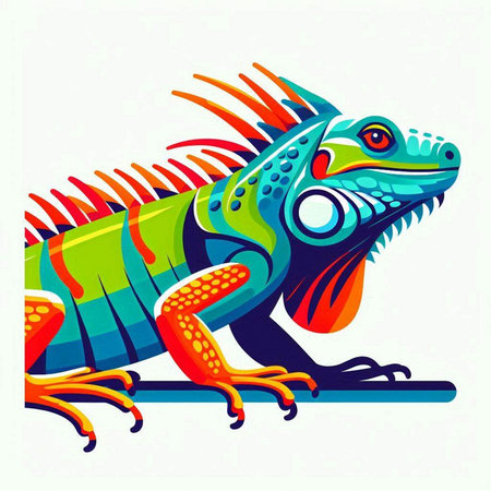 Vector illustration of colorful iguana on white background. Isolated.のイラスト素材