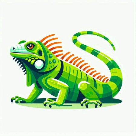 Green iguana isolated on white background. Vector illustration. Cartoon style.のイラスト素材
