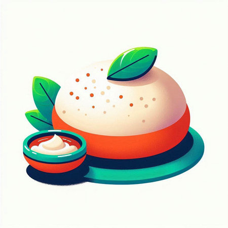 Illustration of a mochi with cream on a white backgroundのイラスト素材