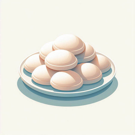 Illustration of a pile of round pills on a white plate.のイラスト素材
