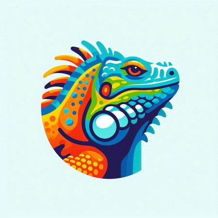 Colorful iguana head in pop art style. Vector illustration.のイラスト素材