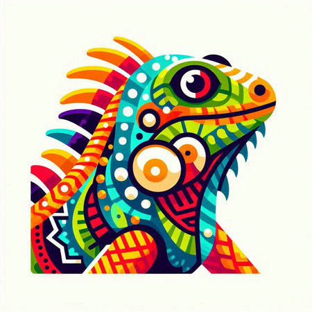Iguana colorful vector illustration. Hand drawn doodle design element.のイラスト素材