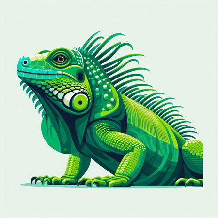 Green iguana on a white background. Vector illustration in retro style.のイラスト素材
