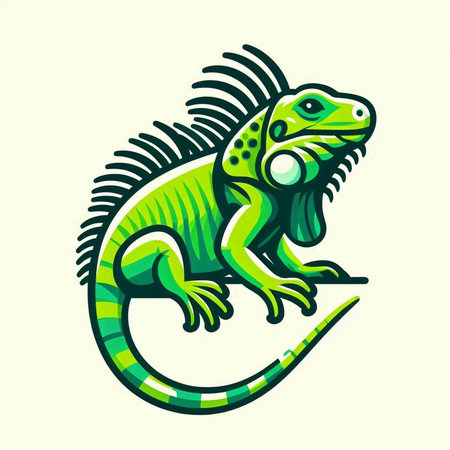 Green iguana isolated on white background. Vector illustration of iguana in flat style.のイラスト素材