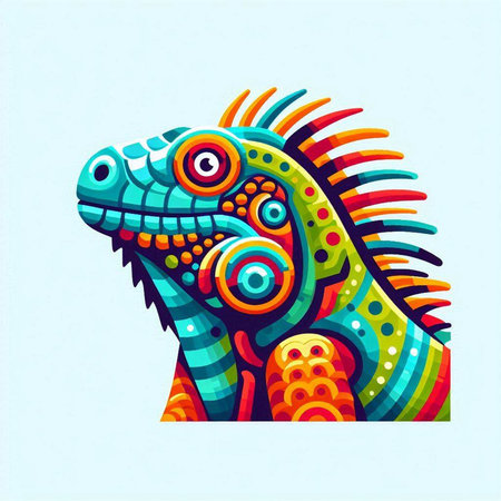 Colorful iguana on blue background. Vector illustration. Colorful iguana.のイラスト素材