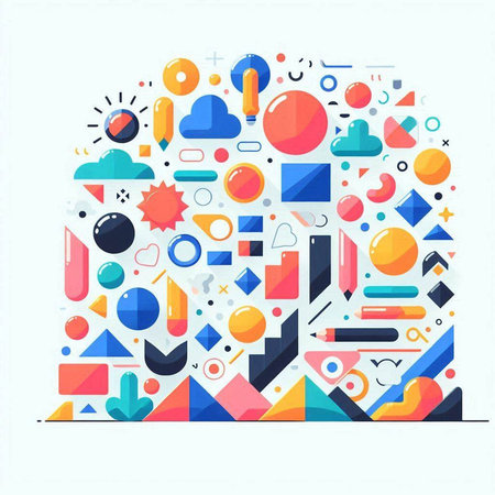 Colorful abstract geometric background with different shapes and elements. Vector illustrationのイラスト素材