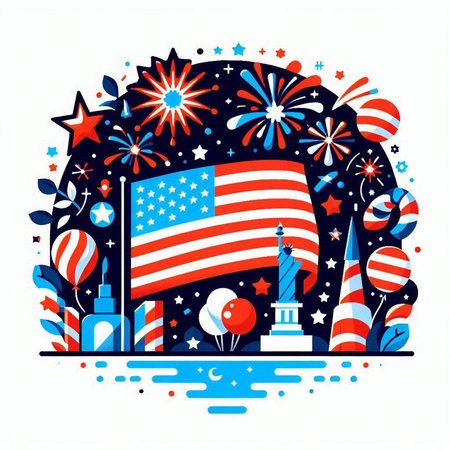 USA Independence Day greeting card. Vector illustrationのイラスト素材