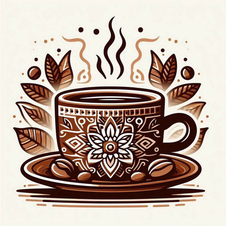 Cup of coffee with floral pattern. Hand drawn vector illustration.のイラスト素材