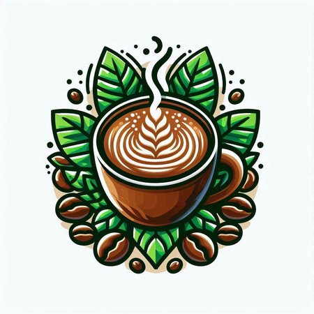 Cup of coffee with latte art design. Vector illustration.のイラスト素材