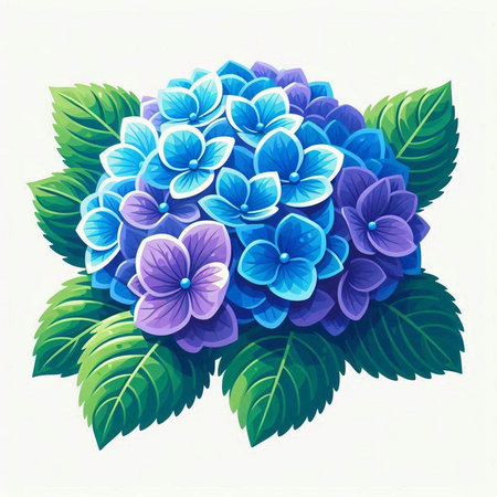 Blue hydrangea on a white background. Vector illustration.のイラスト素材