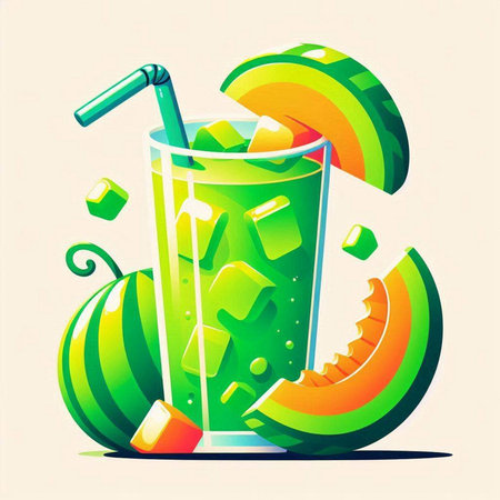 Cocktail with watermelon and ice cubes. Vector illustration.のイラスト素材