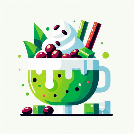 Cup of ice cream with fruits and berries. Vector illustration.のイラスト素材