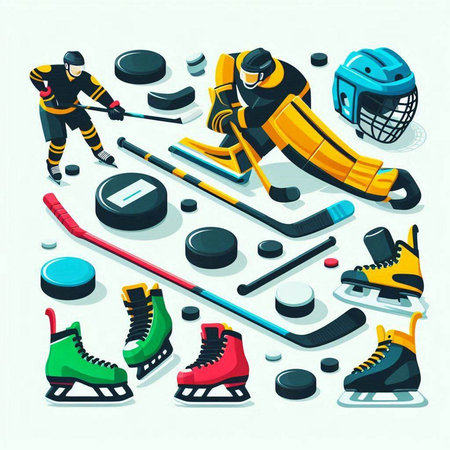 Hockey equipment icons set in isometric 3d style isolated vector illustrationのイラスト素材
