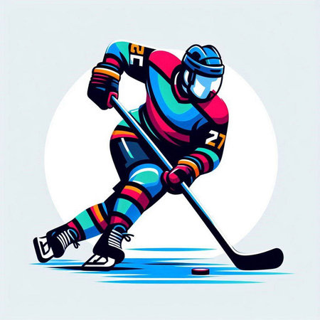 Hockey player vector illustration. Ice hockey player with the stick.のイラスト素材