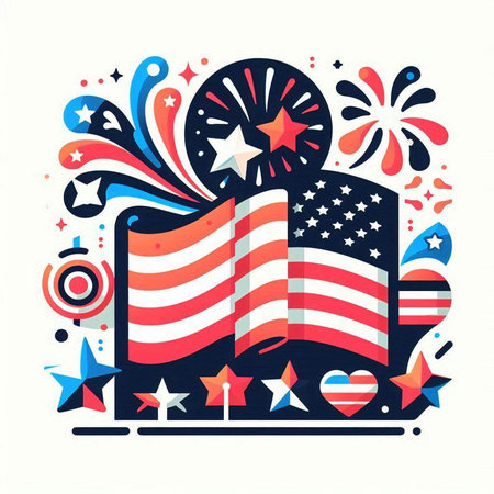 American flag on white background. Independence day card. Vector illustration.のイラスト素材