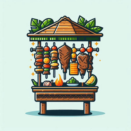Vector illustration of shish kebab on the street stall.のイラスト素材