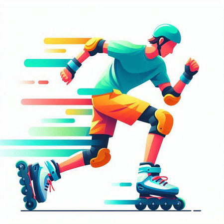 Vector illustration of a man rollerblading on roller skates.のイラスト素材
