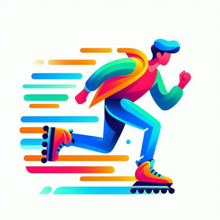 Colorful vector illustration of a man skating on roller skates.のイラスト素材