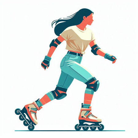 Young woman on roller skates. Vector illustration in flat style.のイラスト素材