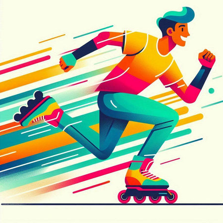 Roller skater. Colorful vector illustration of a man on roller skates.のイラスト素材