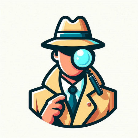 Illustration of a detective holding a magnifying glass viewed from front set inside circle on isolated background done in retro style.のイラスト素材