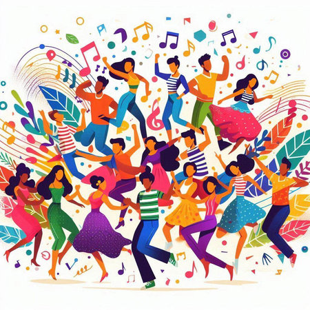 Group of dancing people. Colorful vector illustration in flat style.のイラスト素材