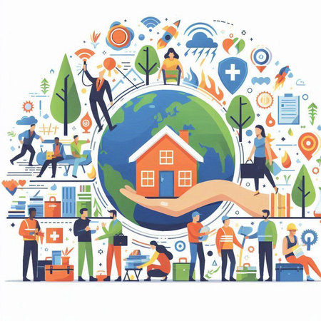 Ecology concept. People around the world. Vector illustration in flat styleのイラスト素材