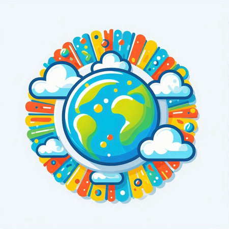 Vector illustration of the planet Earth with clouds in the sky. Vector illustration.のイラスト素材