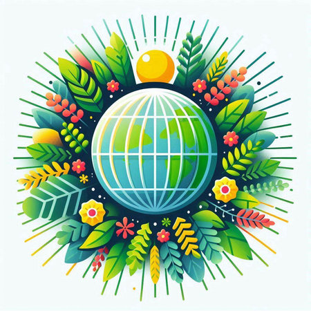 Ecology concept. Globe with leaves and flowers. Vector illustration.のイラスト素材