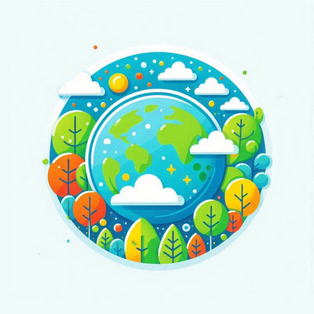 Ecology and environment concept. Earth planet with trees. Vector illustration.のイラスト素材
