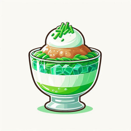 Creamy ice cream in a glass bowl. Vector illustration.のイラスト素材