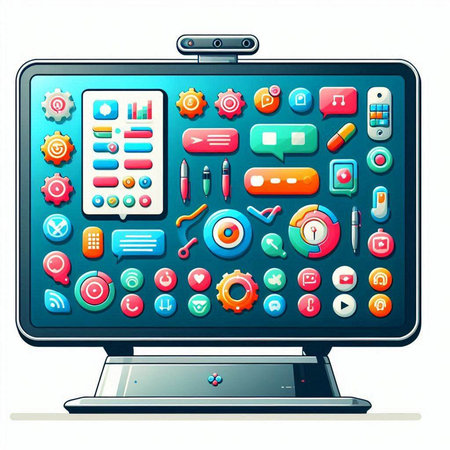 Illustration of a computer monitor with different buttons on it - vectorのイラスト素材