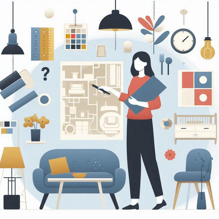 Woman working in the home office. Vector illustration in flat style.のイラスト素材