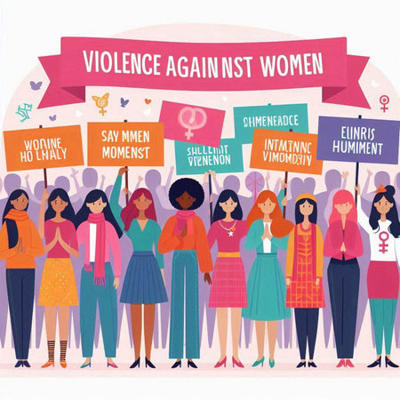 Group of women with placards. Feminism concept. Vector illustrationのイラスト素材