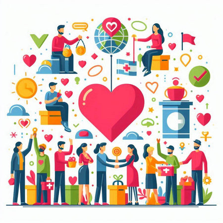People Celebrate International Day of Charity Concept. Flat Design Vector Illustrationのイラスト素材