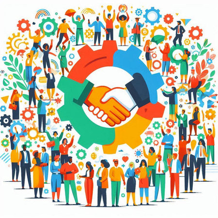 Teamwork concept. Business people shaking hands. Teamwork, partnership, cooperation, agreement, teamwork, partnership, success, team building. Vector illustrationのイラスト素材