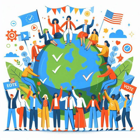 People around the world. Teamwork and cooperation concept. Vector illustrationのイラスト素材