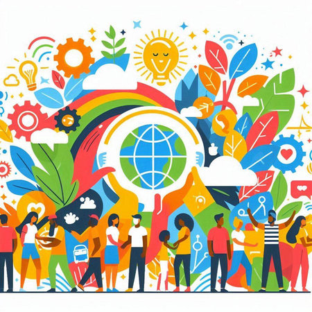 Vector illustration of people around the world. Teamwork and brainstorming concept.のイラスト素材