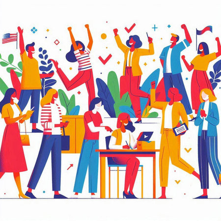 Vector illustration of business people celebrating success. Flat style design for web banner, poster, print.のイラスト素材