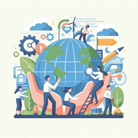 Flat design modern vector illustration concept of global business and teamwork.のイラスト素材